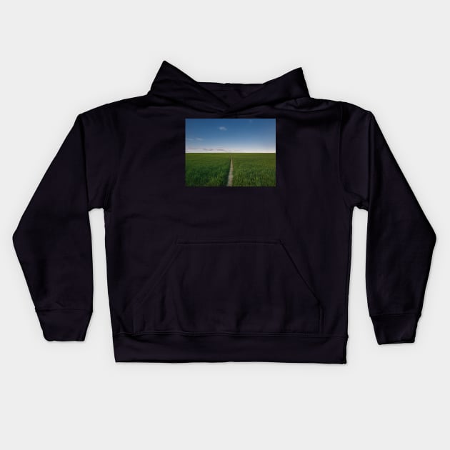 footpath piercing a wheat field Kids Hoodie by psychoshadow